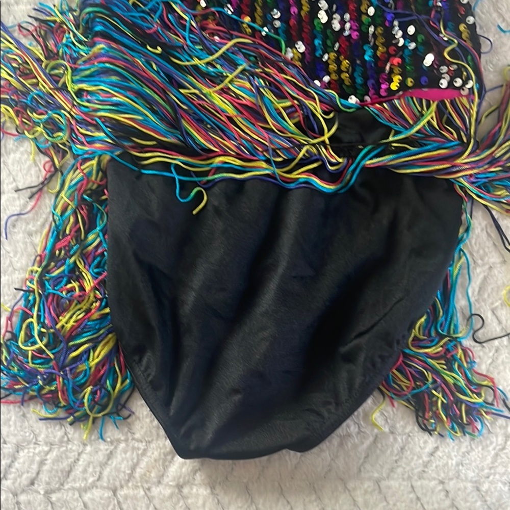 Weissman Multicolor Sequin Fringe Dance Costume with Pink Trim - Picture 6 of 8